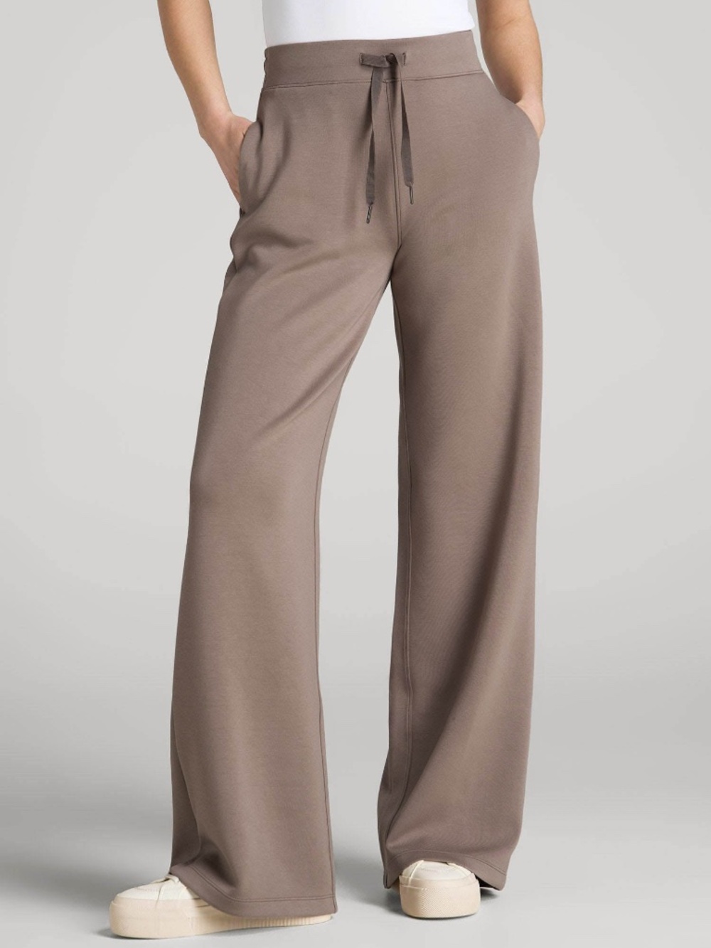 American Tall Tie Waist Wide Leg Pants for Tall Women in Portobello Size S Tall